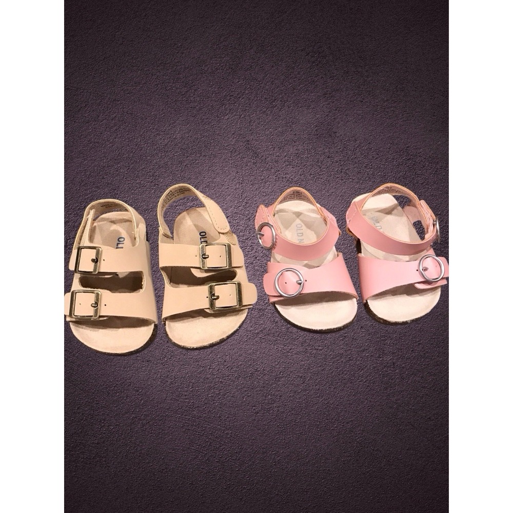 NWOT 2 Pair old Navy Baby Girl 0-3 MONTHS‎ Earth Sandals Pink Tan  Faux Leather